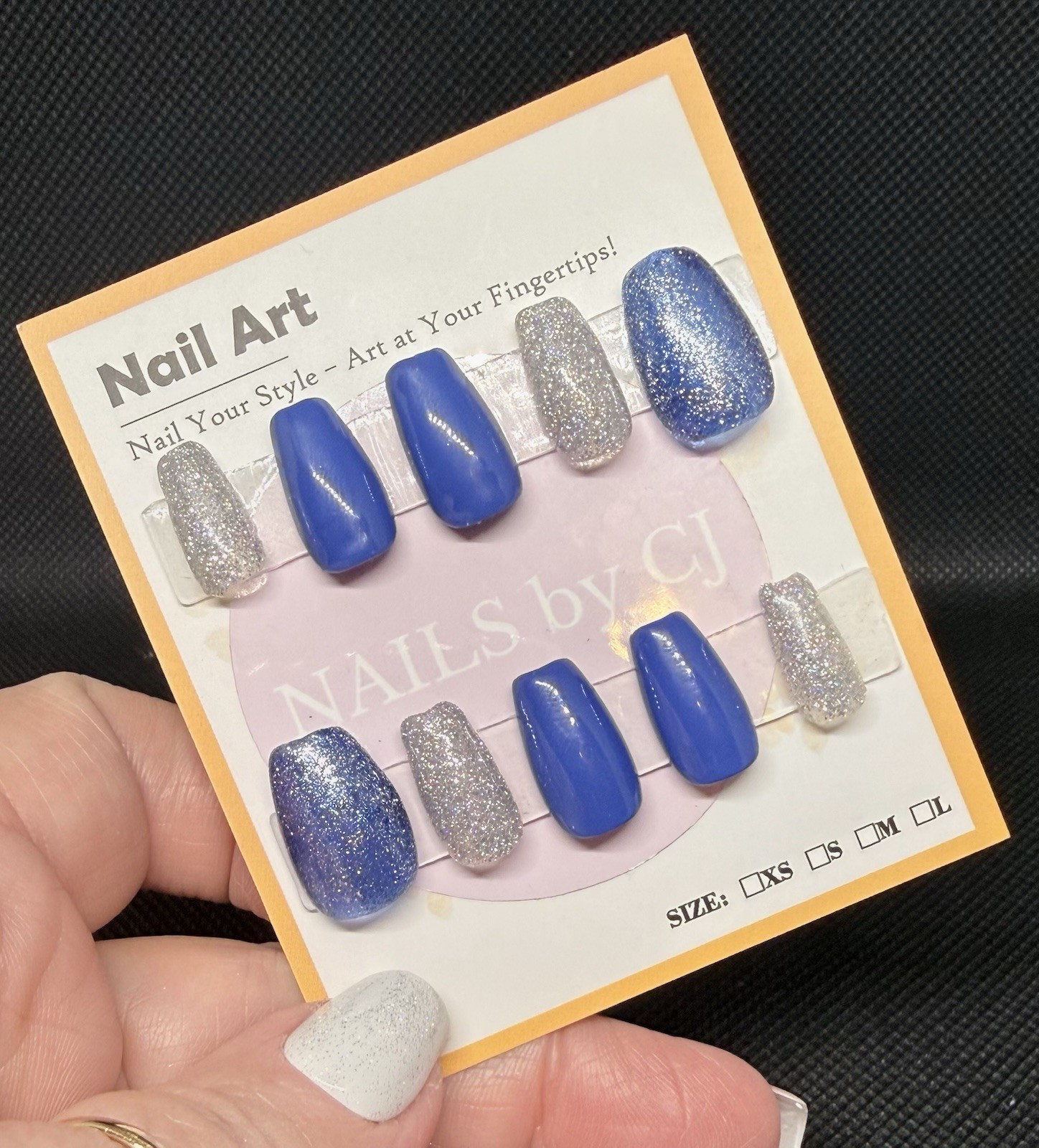 Blue and Silver Press On Nails Made To Order All Lengths And Shapes Available