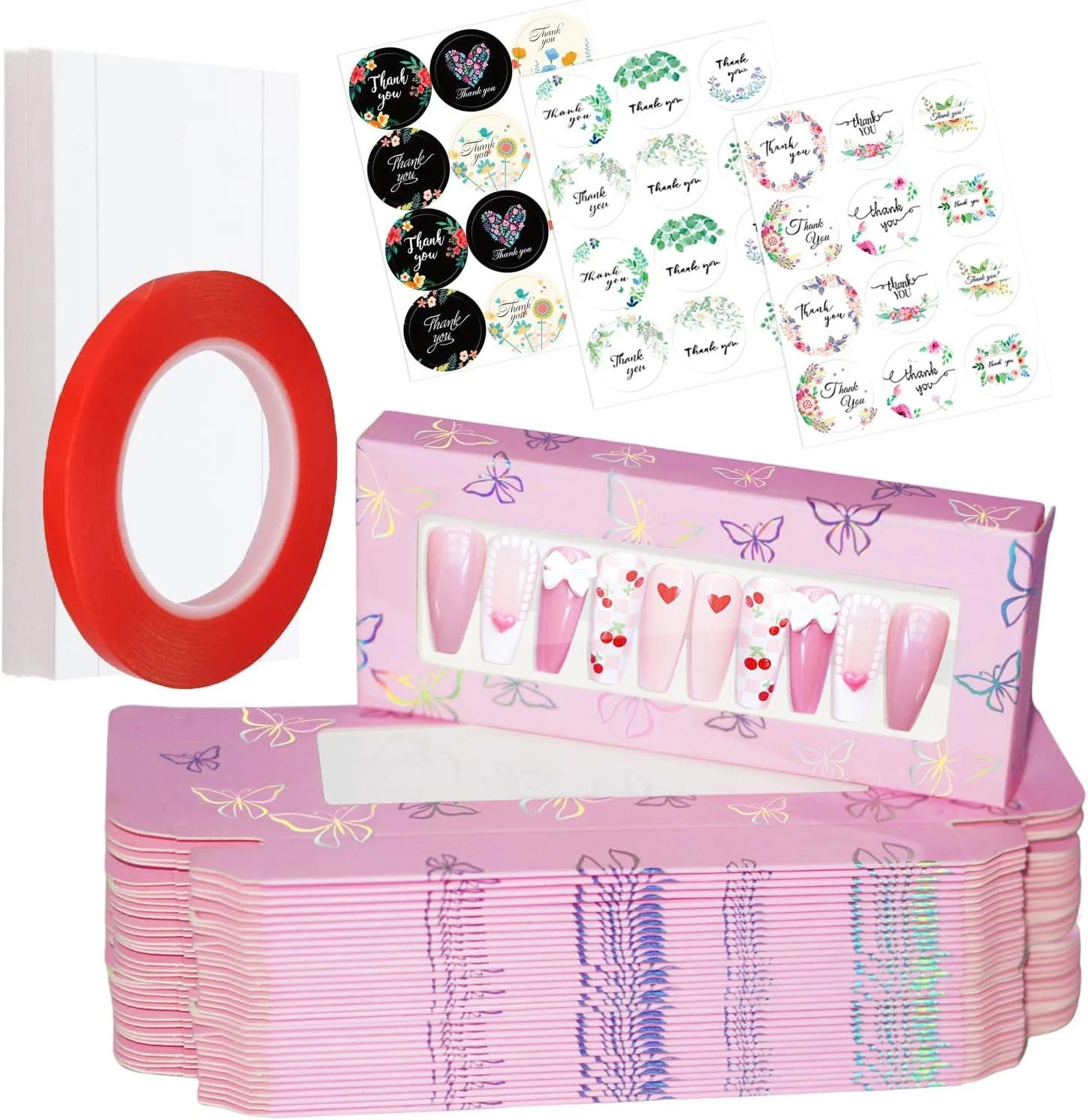 74PCS Empty Press on Nails Packaging Box Set Includes 35PCS Empty Nail Package B