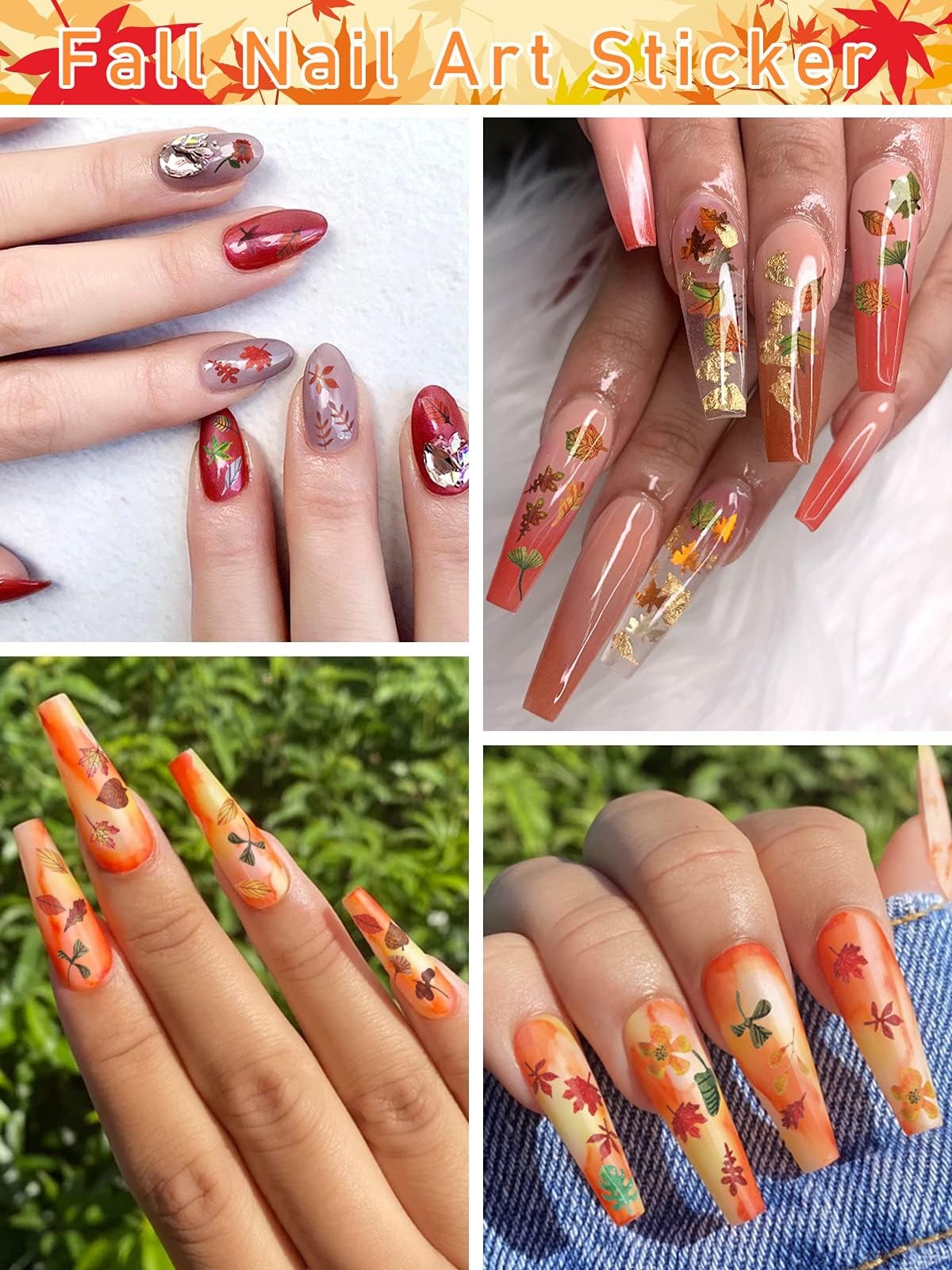 2 Boxes Maple Leaves Nail Art Sequins, 3D Fall Leaves Stickers for Acrylic Na…