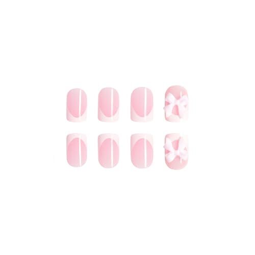 French Press on Nails Short Square RIICFDD Nude Pink Fake Nails Acrylic Style 4
