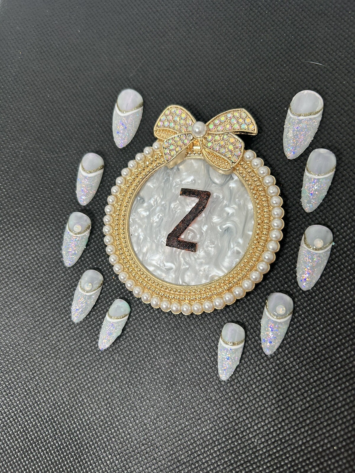 Z NAILZ! Gorgeous Handmade M Almond White W/Bling Press On Nails