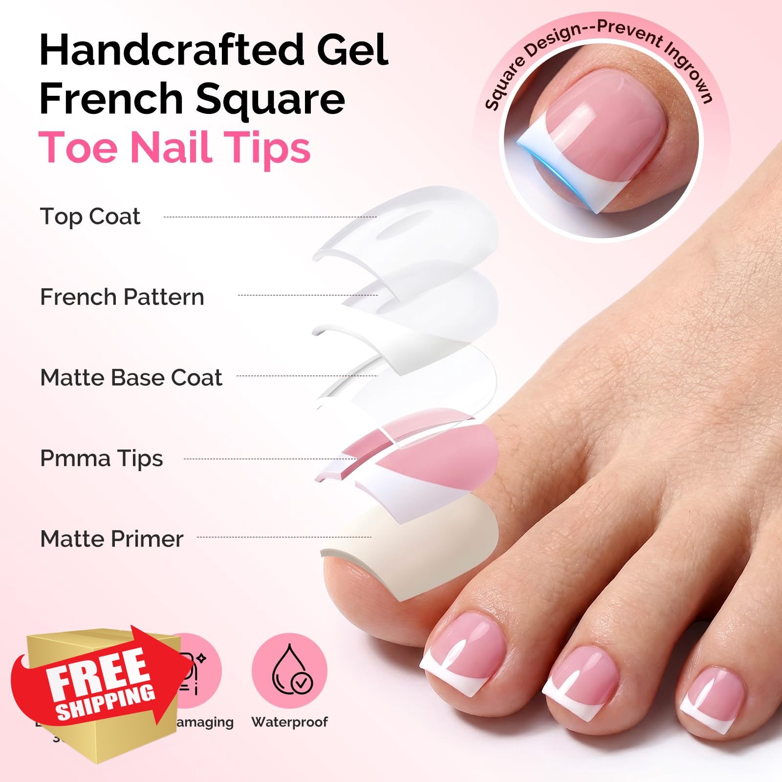 MelodySusie French Tips Press On Toenails,Sharp Square 300Pcs 15 Sizes X Pre-…