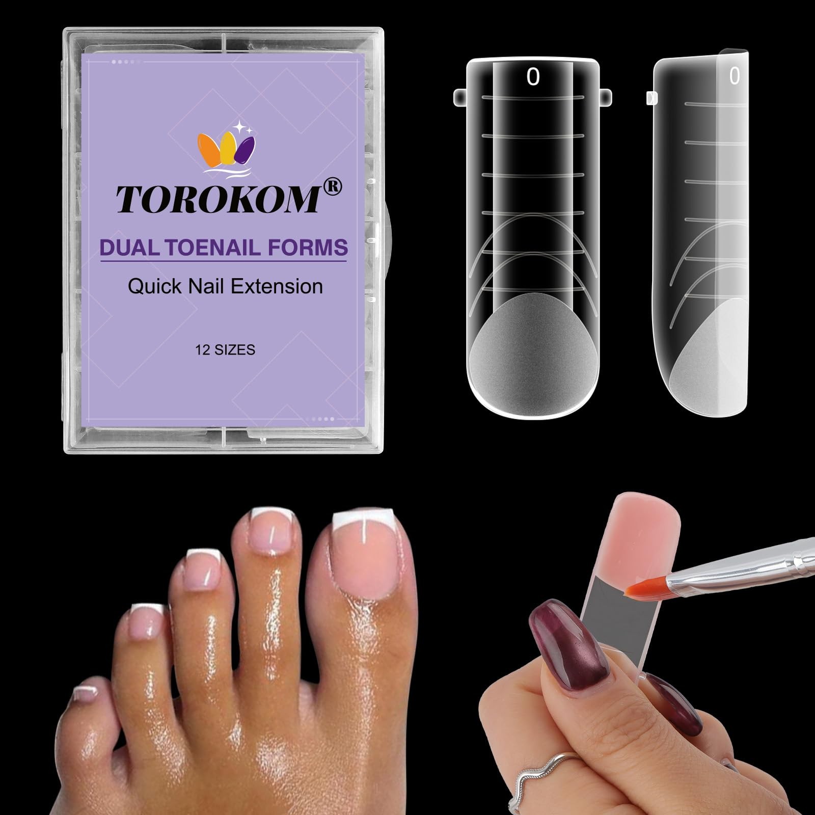 TOROKOM Poly Gel Nail Forms for Toes, Long Square Dual Forms, Toe Pedi Nail Exte