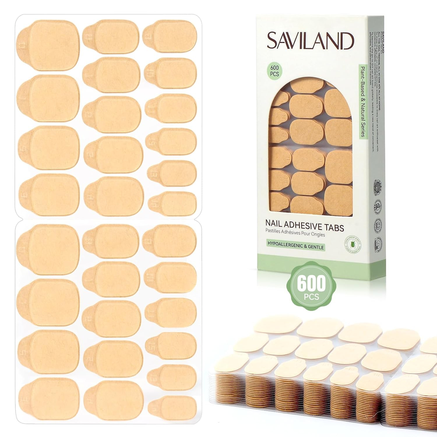 Plant-Based Nail Adhesive Tabs: 600 PCS Non-Irritating Nail Stickers for Press O