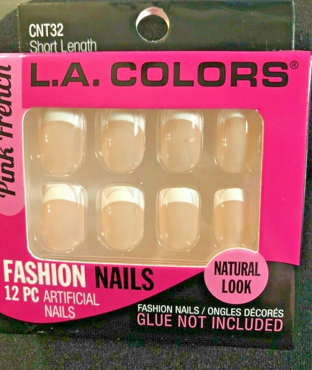LA COLORS 12 Glue On Nails Short Square Natural Look with White French Tips