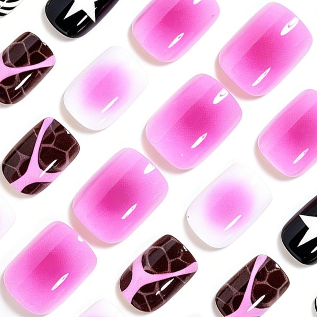 Pink Gradient Press on Nails Short Square Fake Nails Press ons Nail Art Tips …