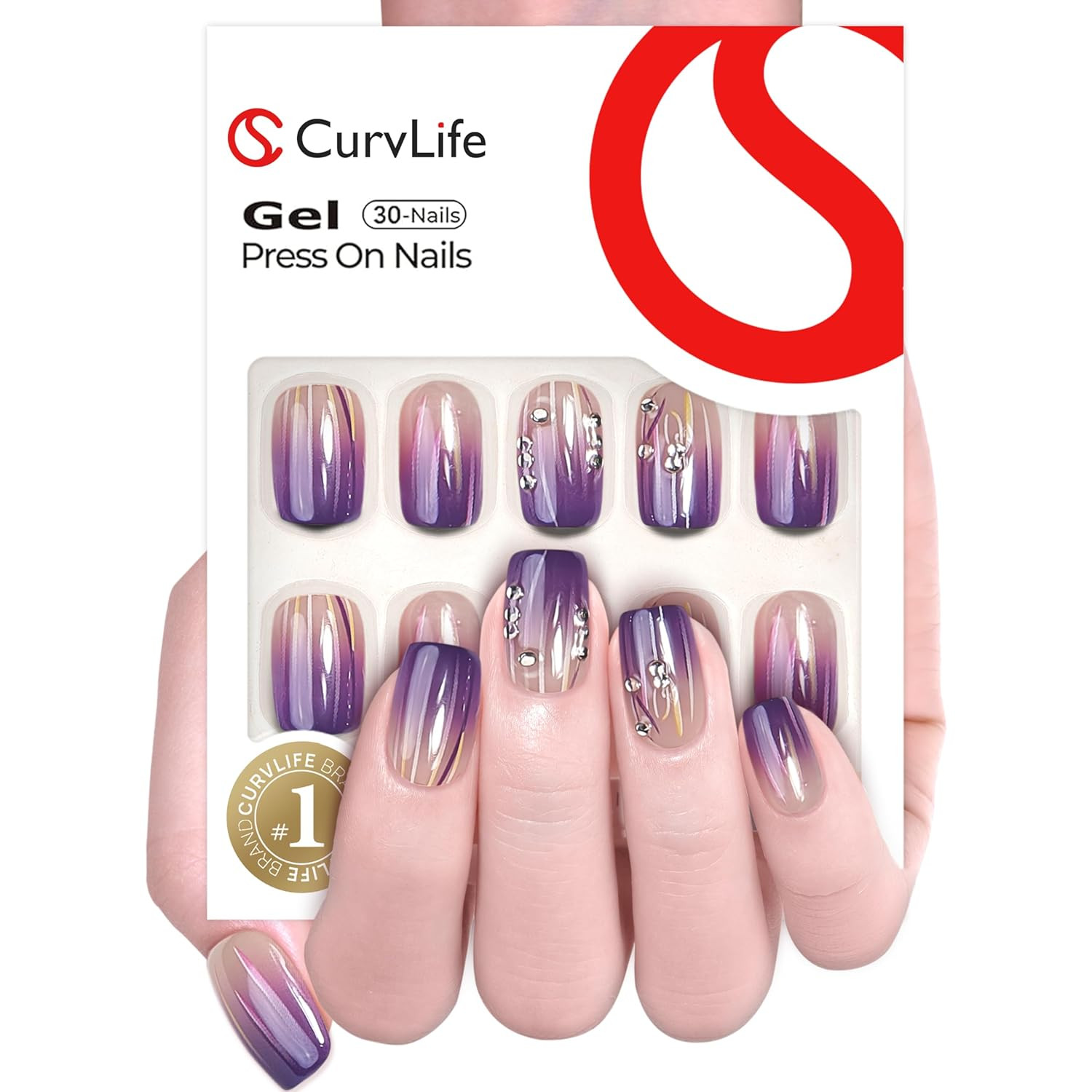Press on Nails Kit – Full Cover False Nail Tips with Trendy Designs, Reusable &