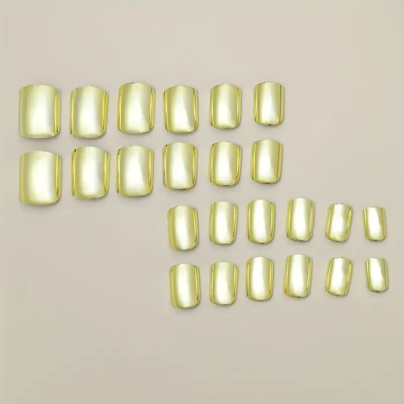 Shiny Punk Style Metallic Golden Color Press On Nails Chrome Mirror Fake Nails