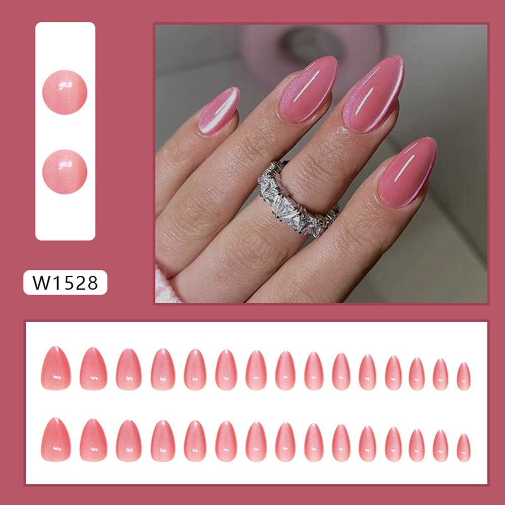 Diamond Cat Eye False Nails Medium Square Press on Nails for Nail Art 24pcs