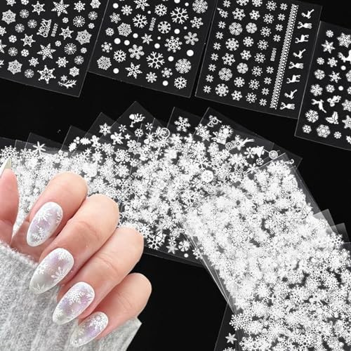 3D White Snowflake Nail Stickers Christmas Nail Art Stickers 3D Snowmen Xmas W4