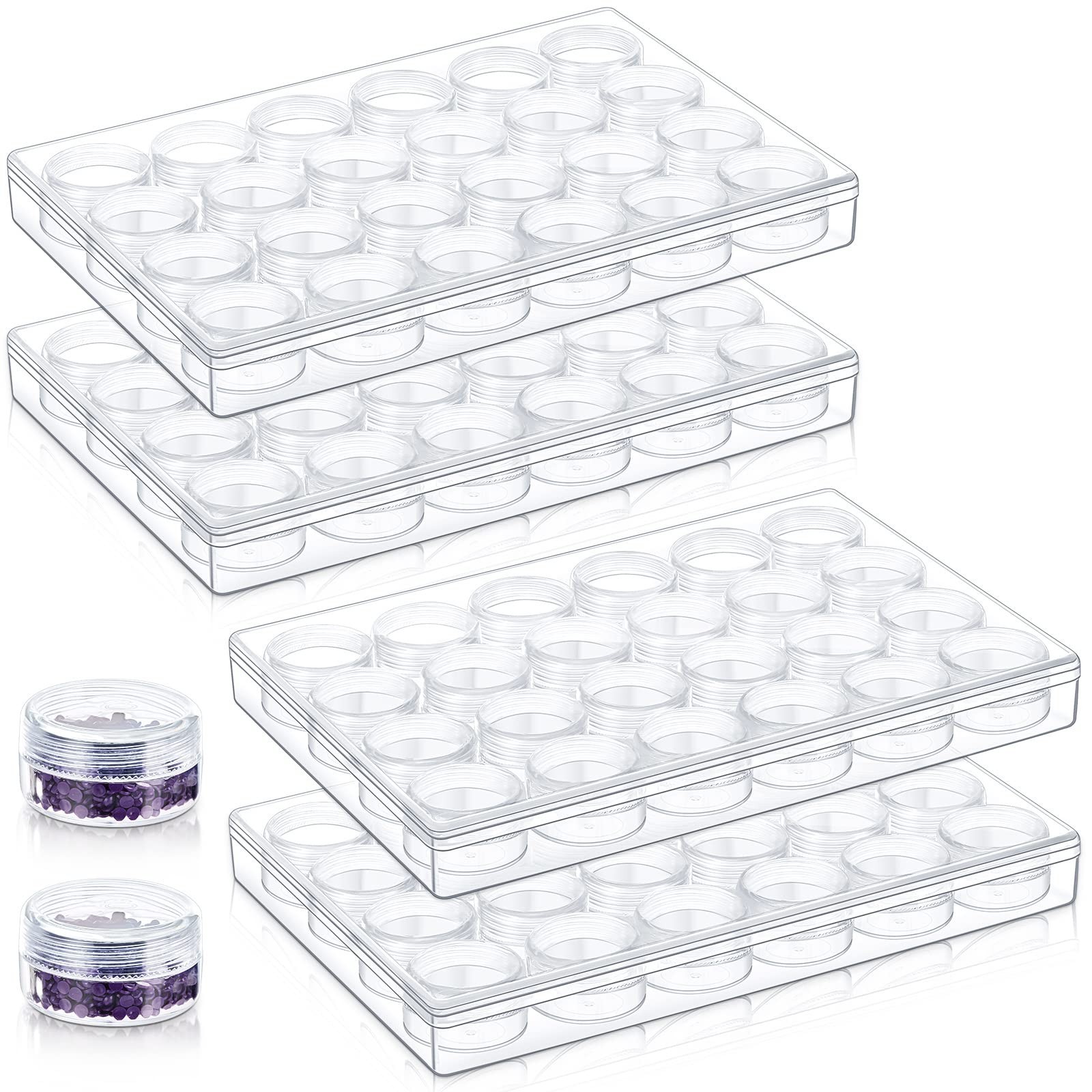 Xinnun 4 Pcs Bead Organizer Transparent Embroidery Bead Storage Containers wi…