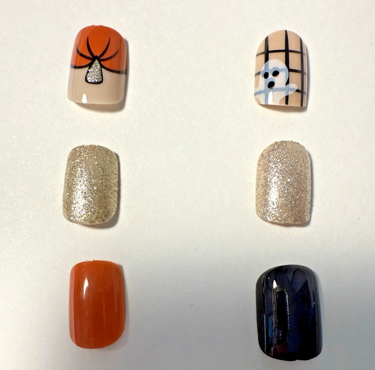 Halloween Press-On Nail Bundle – 2 Sets (Spider & Ghost Designs) + Nail Charms |
