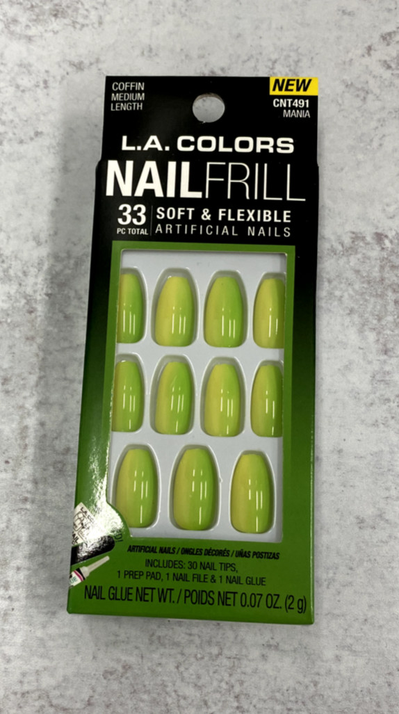 L.A. Colors Artificial nails yellow / green Coffin medium length CNT 491