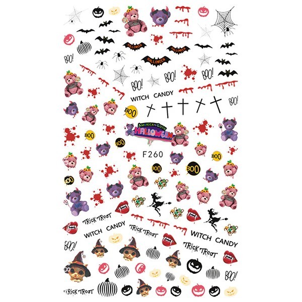 Nail Art 3D Decal Stickers spider web bat pumpkin face bear vampire blood F260