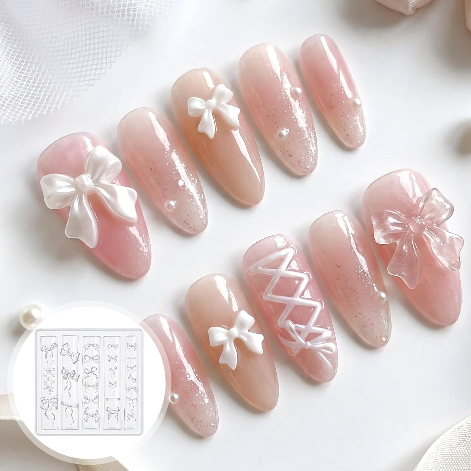 Bowknot Silicone Nail Molds 3D Gel Bow Nail Charms Cute Bows Nail Art Sculpture