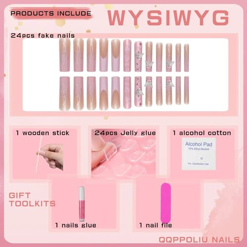 Long Pink Nails Xxl Long Press on Nails Square Pink Fake Nails light pink&nude