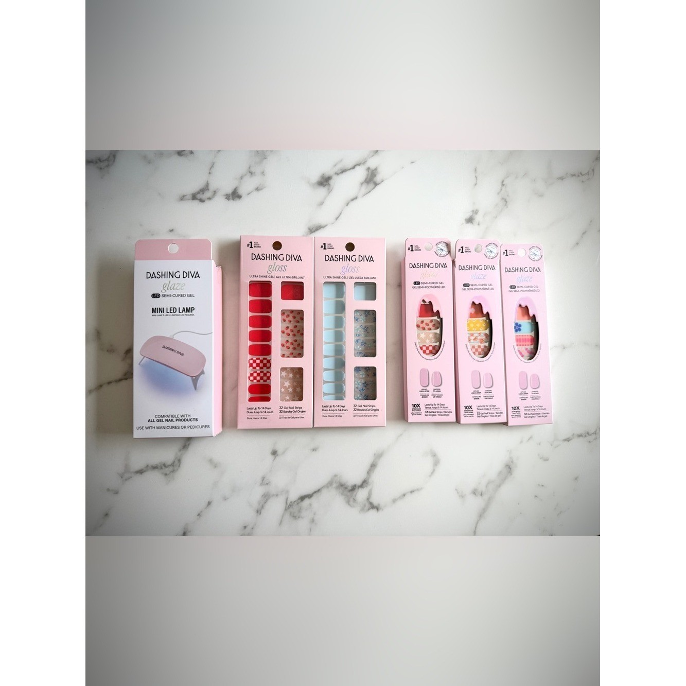 Dashing Diva Gel Nail Bundle w/ Mini LED Lamp and 5 Nail Strip Sets