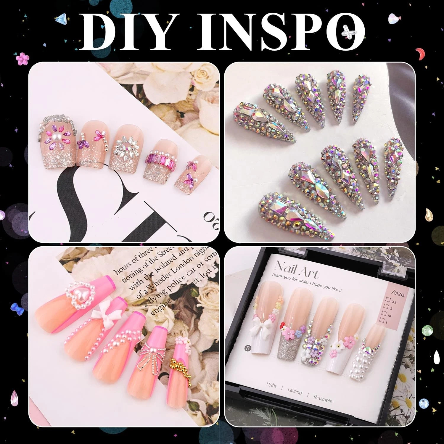 8 Boxes Nail Charms and Gems for Manicure, Flat Pearls Nail Flowers Nail Rhin…