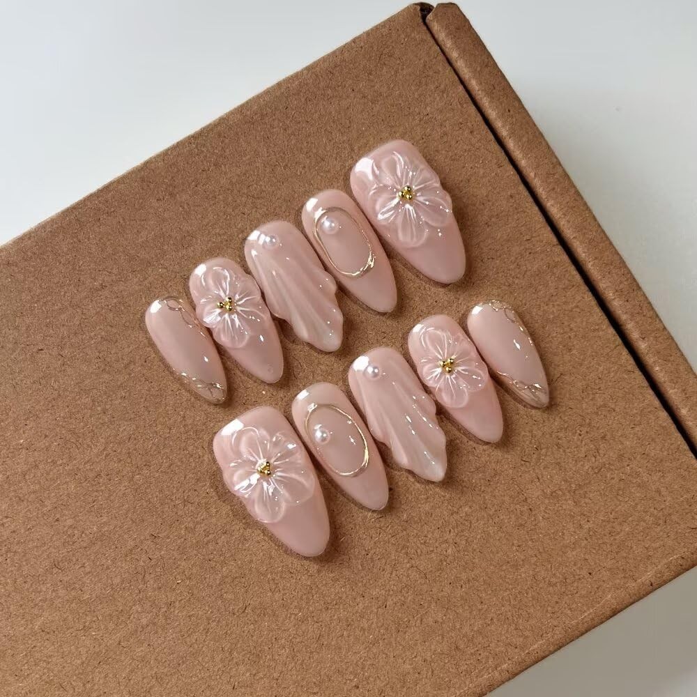 MAGLFELL 10 Pcs Medium Length Handamde Almond Press On Nails S, Purple