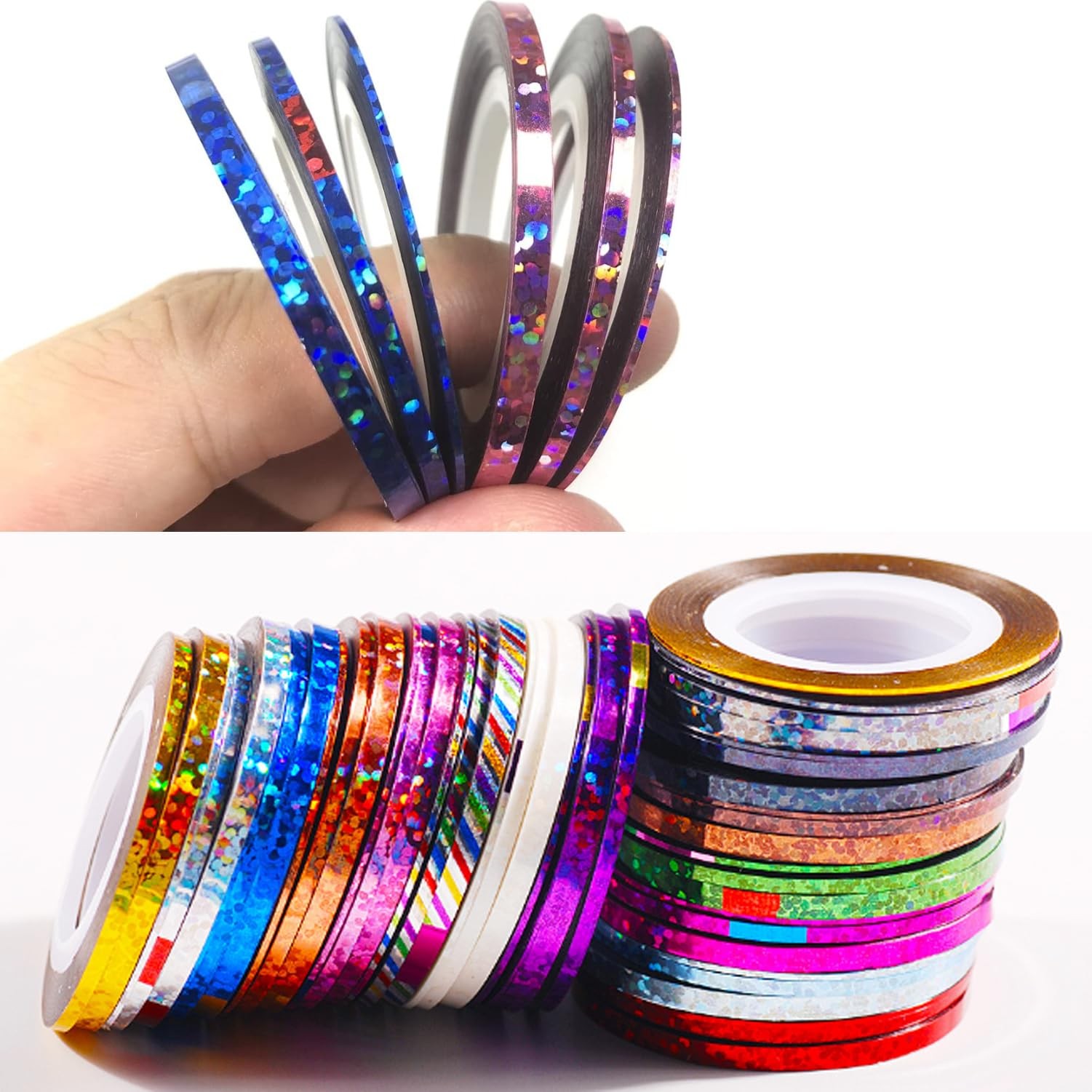 Gold Nail Art Striping Tape Lines Kit 36 pcs 1mm 2mm 3mm for Blue