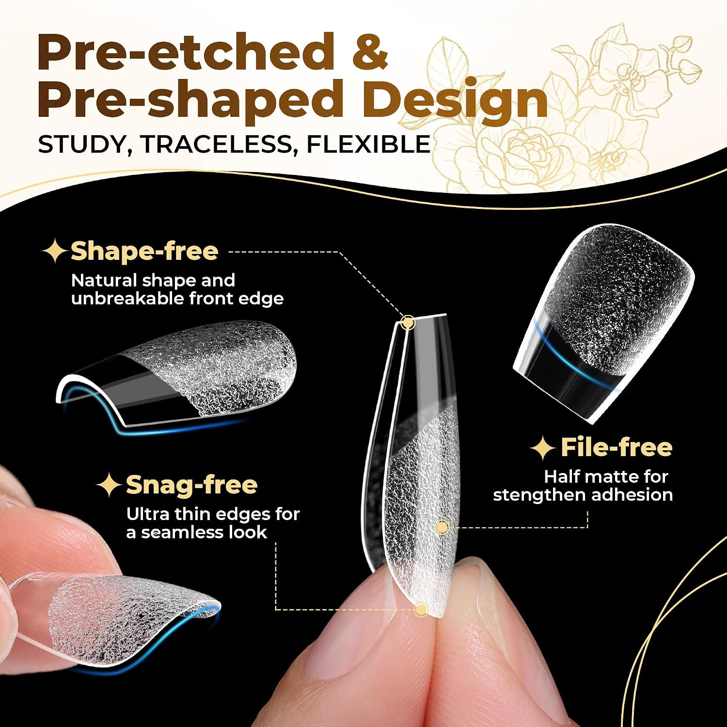 Extra Short Coffin Nail Tips 504PCS Pre-Etched Gel Tips | XS Short Nails 12 Size