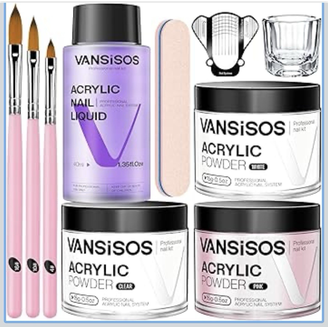 Acrylic Nail Kit Clear White Pink Powder and Liquid Set NEW