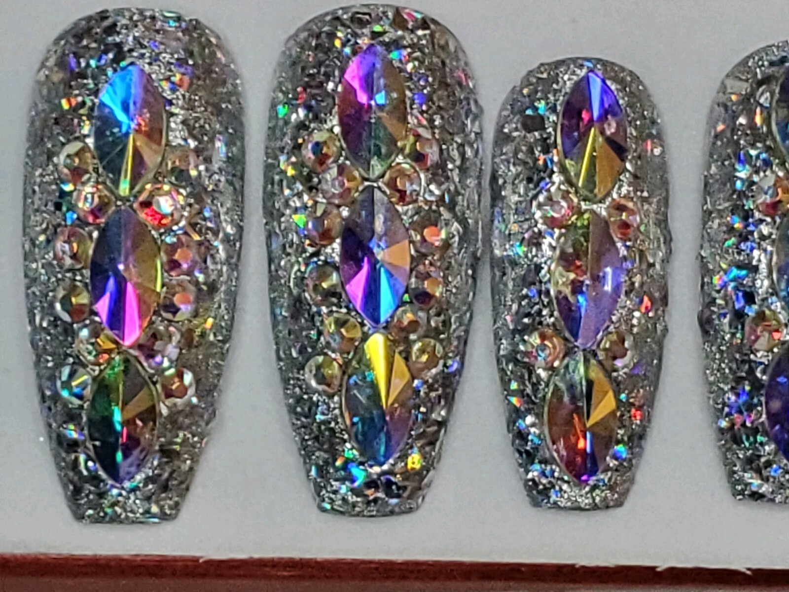 Super bling swarvoski Crystal Press On Nails – bridal coffin diamond bling set