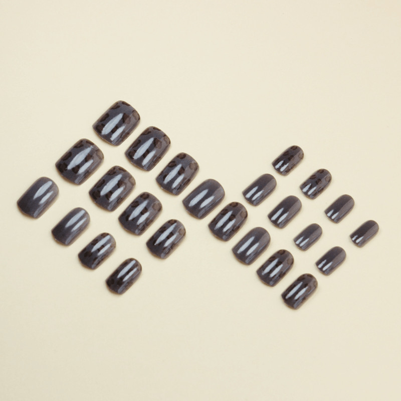 48 Pcs Leopard Black Gradient Short Square Press on Nails, Minimal Fake Nails