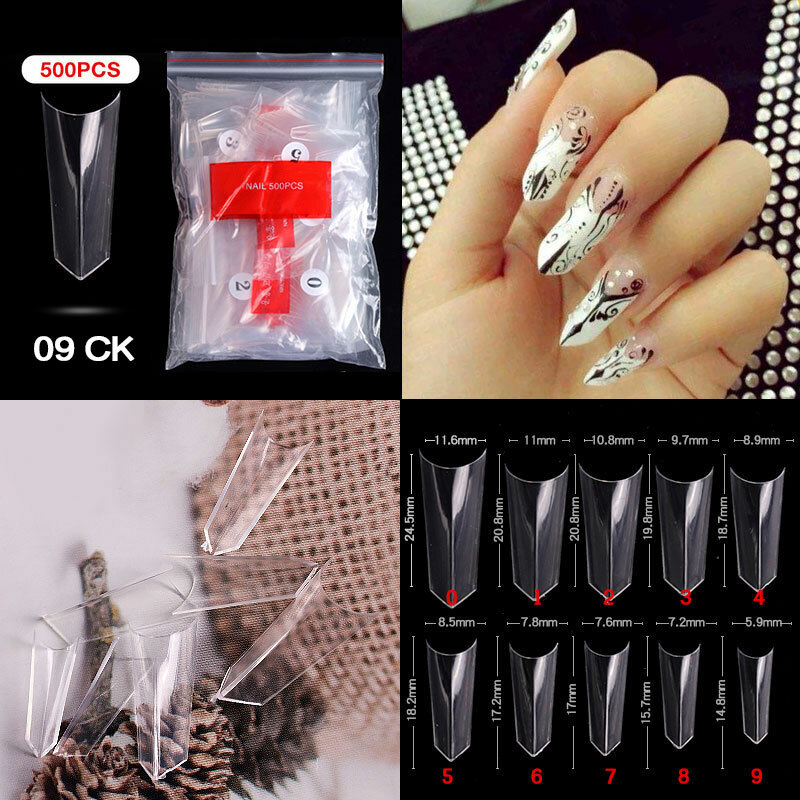 500Pcs French Acrylic False Nail Tips Coffin Stiletto Almond Nails Natural Clear