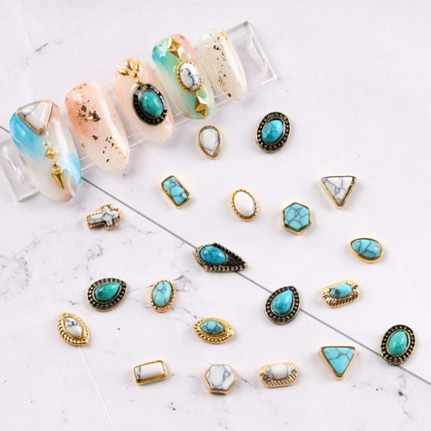 50 PCS Turquoise Nail Ornaments 3D Nail Art Supplies Accessories Western Retro f