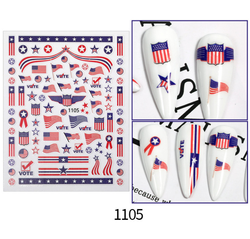 American Flag Star Heart LOVE July Memorial Day Butterfly 3D Nail Sticker NS3