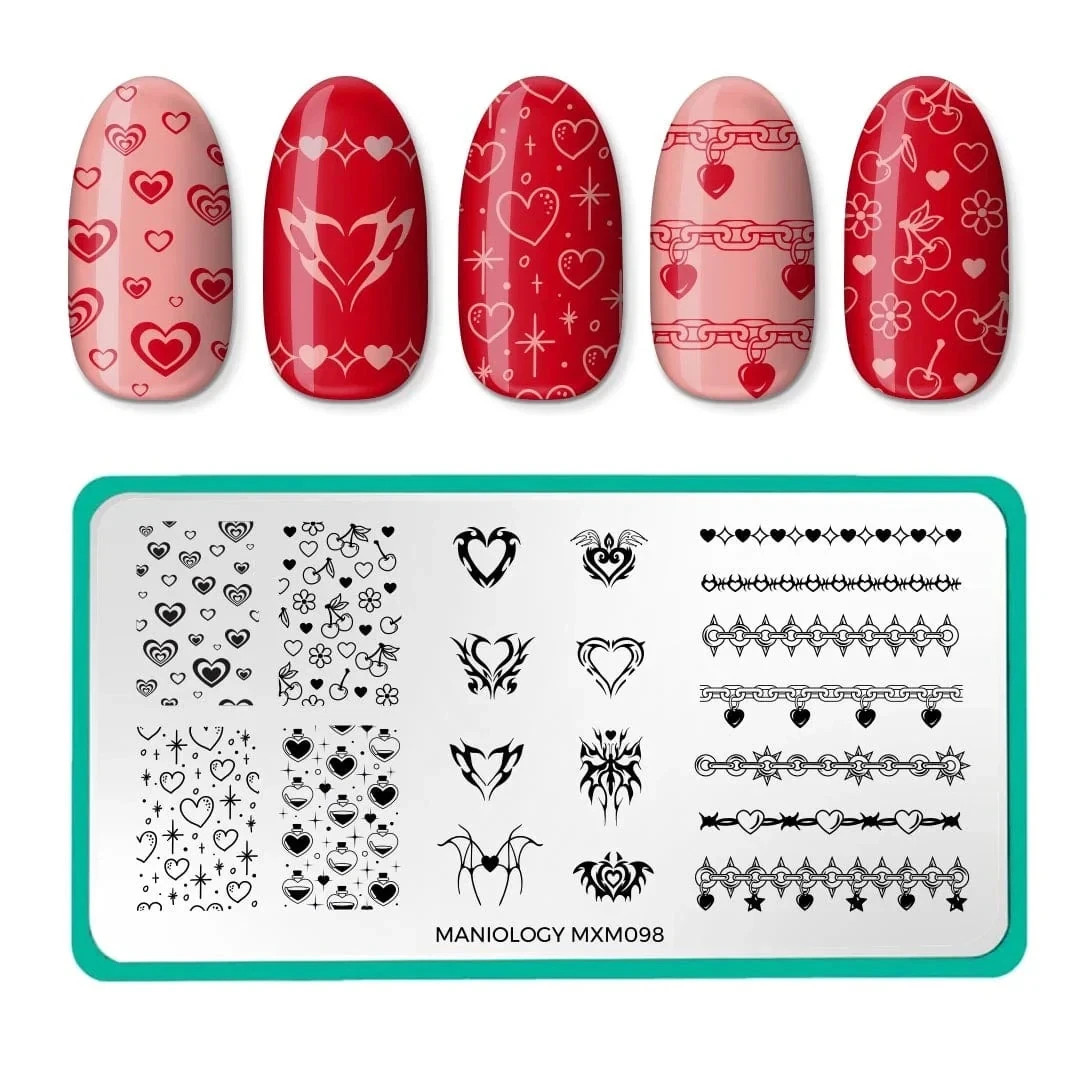 NEW Maniology MXM097 MXM098 Hearts and Chains Nail Stamping Plates