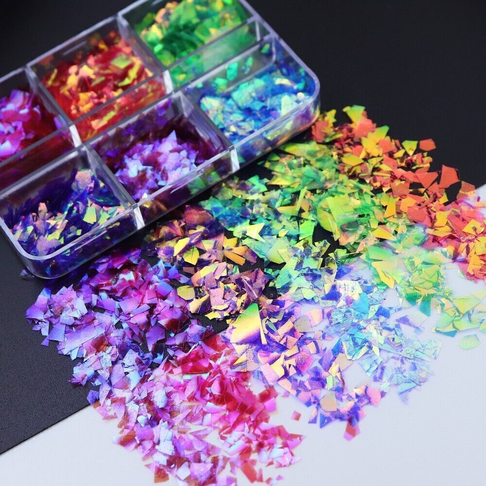 6 Grids Nail Sequins Irregular Colorful Glitter Nail Glass Paper Nail Flakes DIY