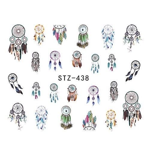 Nail Art Water Transfer Sticker Black White Colorful Feather Dream catcher Decal