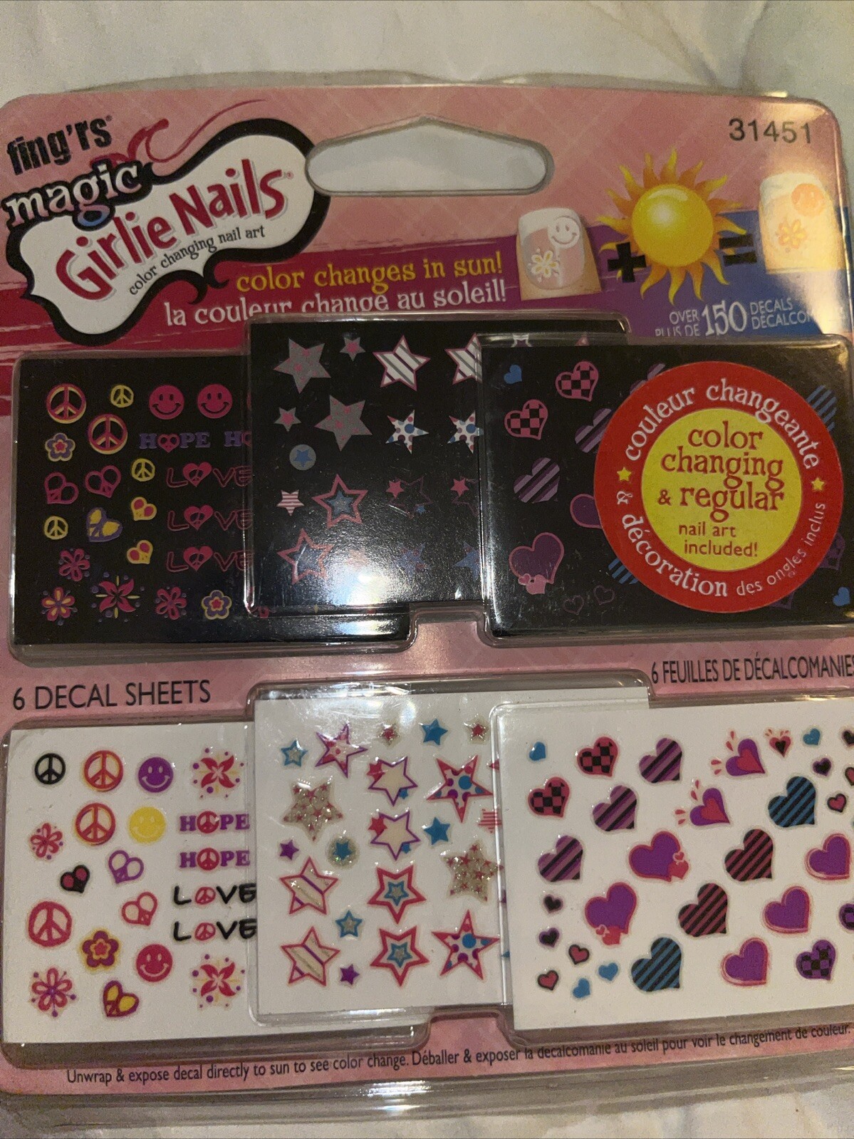 FING’RS GIRLIE NAILS Magic Color Changing Nail Art Kit 6 DECAL SHEETS 150 Decals