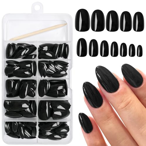 Oval Press on Nails Short Fake Nails, 240pcs Black Nails Press on Almond