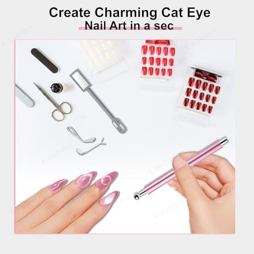 5-in-1 Cat Eye Nail Magnet Stick with Heart Shaped Tool & Ball Magnet, Pink
