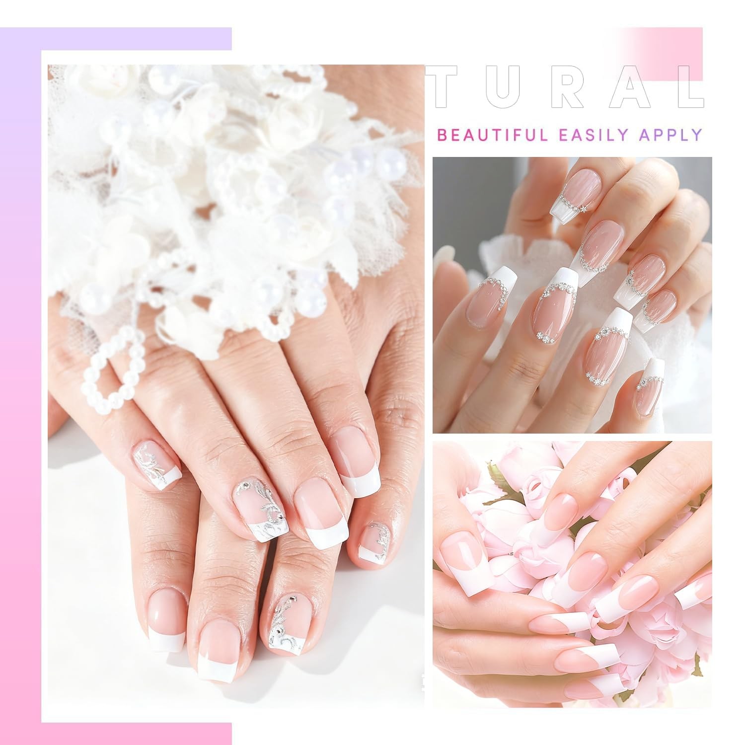AORAEM 120 PCS Acrylic White Short French Nail Tips