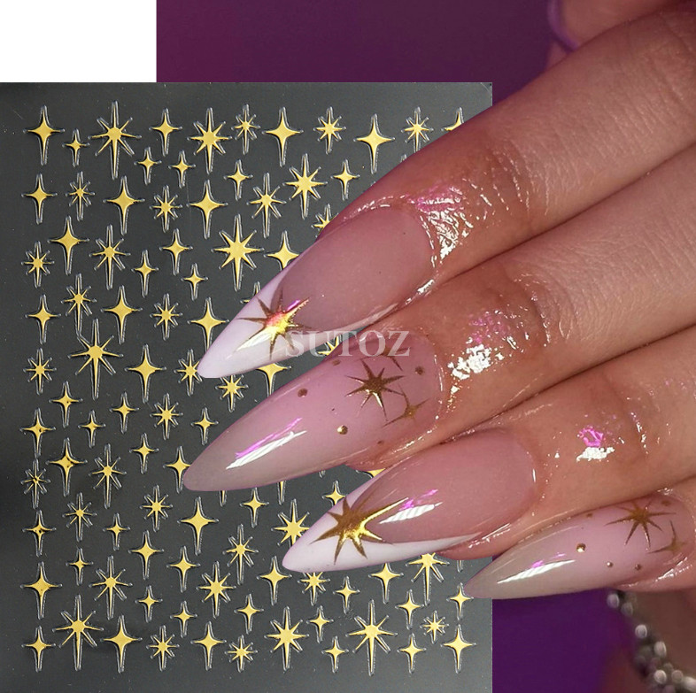 3D Black Gold Silver Star French Tip Nail Stickers Decoration Manicure SU33 NS52