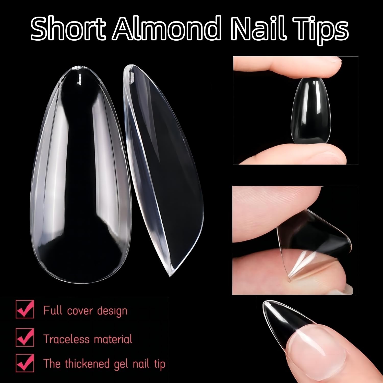 1000Pcs Gel x Nail Tips Almond & Square Medium Nails Set,10 Size Clear Press …