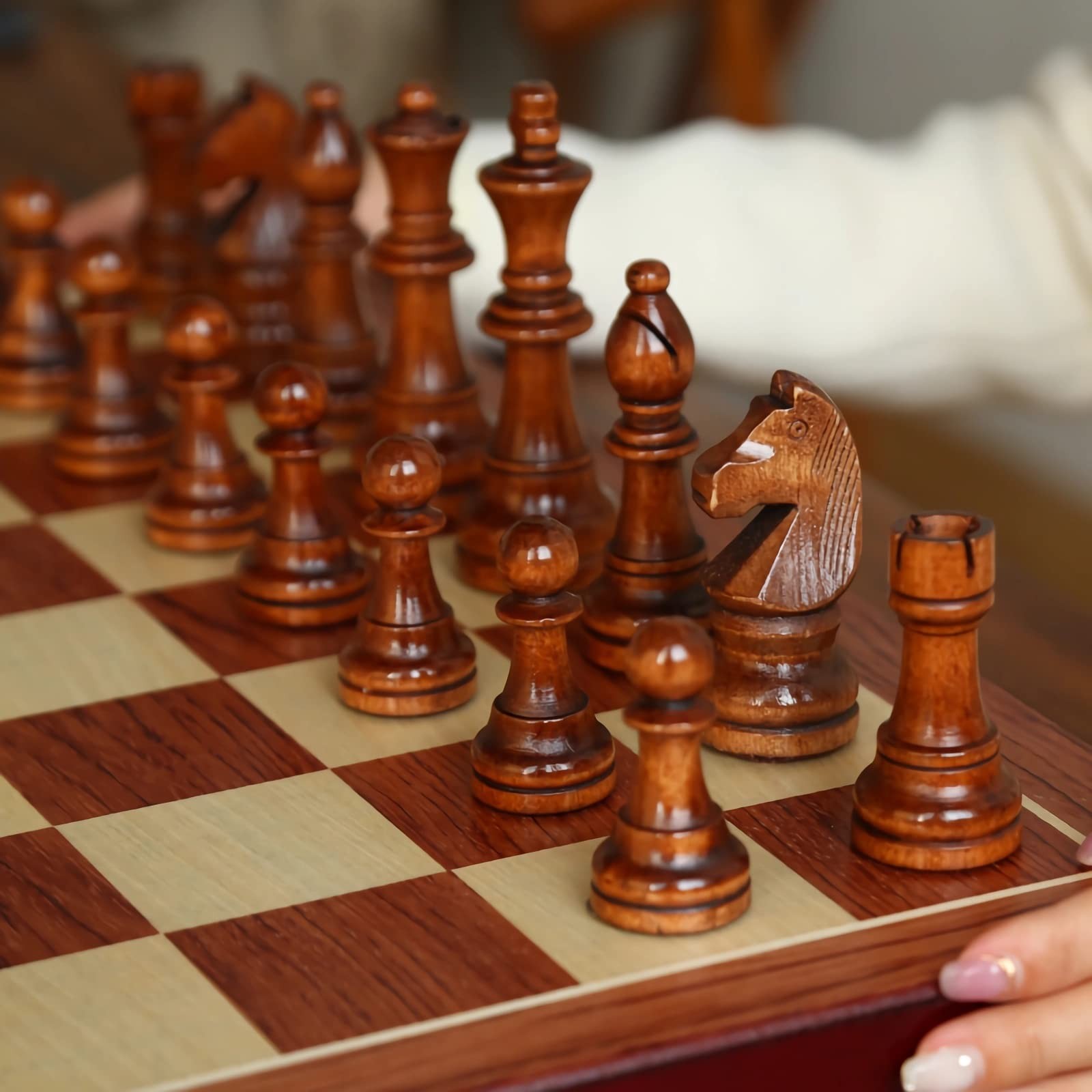 20″ Extra Large Solid Walnut Wooden Chess Set with 2 Queen Pieces – 20