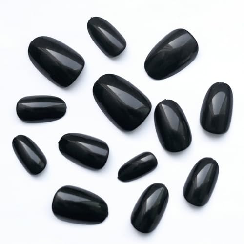 Short Press on Nails Almond Fake Nails 240 Round Almond Press on Nail Black