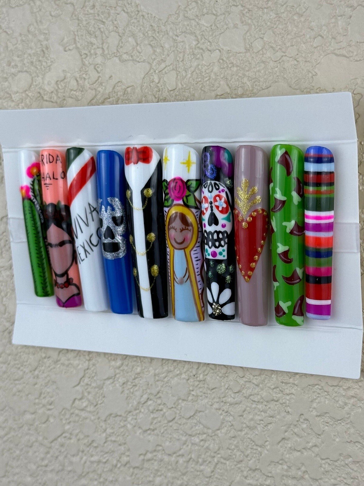 Mexico Theme Press On Nails, 10 Piece Full Set W/ Installation Kit