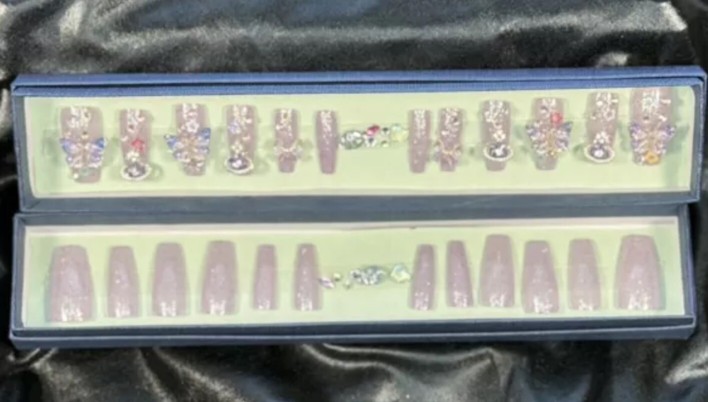 Handmade Gel Press On Nails, Purple Glitter Butterfly Includes Free Gifts❣️
