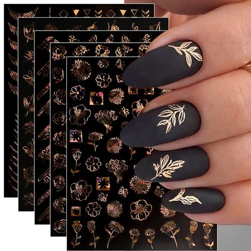 12 Sheets Spring Flower Nail Art Stickers Decals Self-Adhesive Pegatinas Gold
