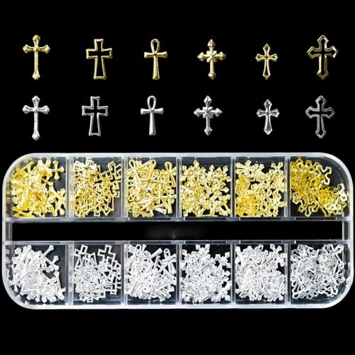 3D Cross Nail Charms, Gold Cross Charms for Nail Art Vintage Punk Metal Alloy