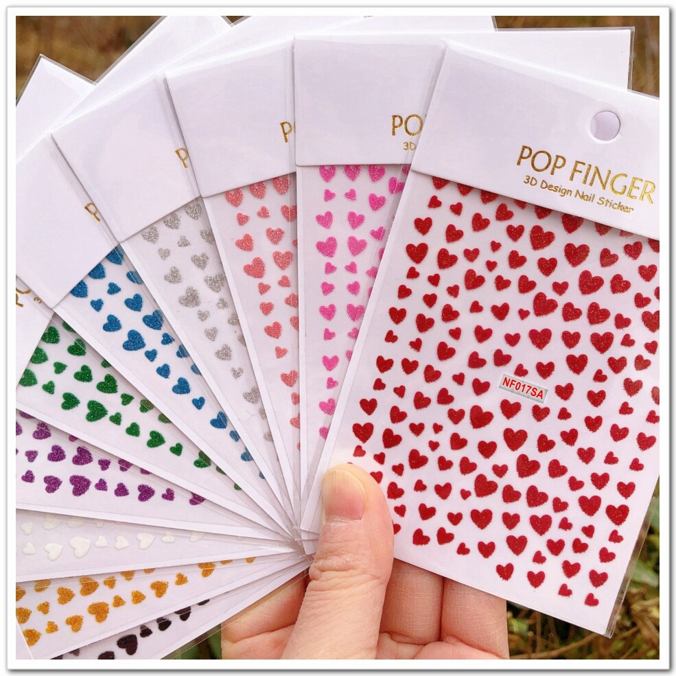 Glitter Heart Nails Love Hearts Valentine Day Self-Adhesive Nail Decals Sticker