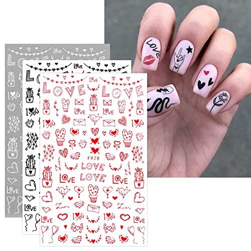 12 Sheets Valentines Day Nail Art Stickers Decals Self-Adhesive Pegatinas