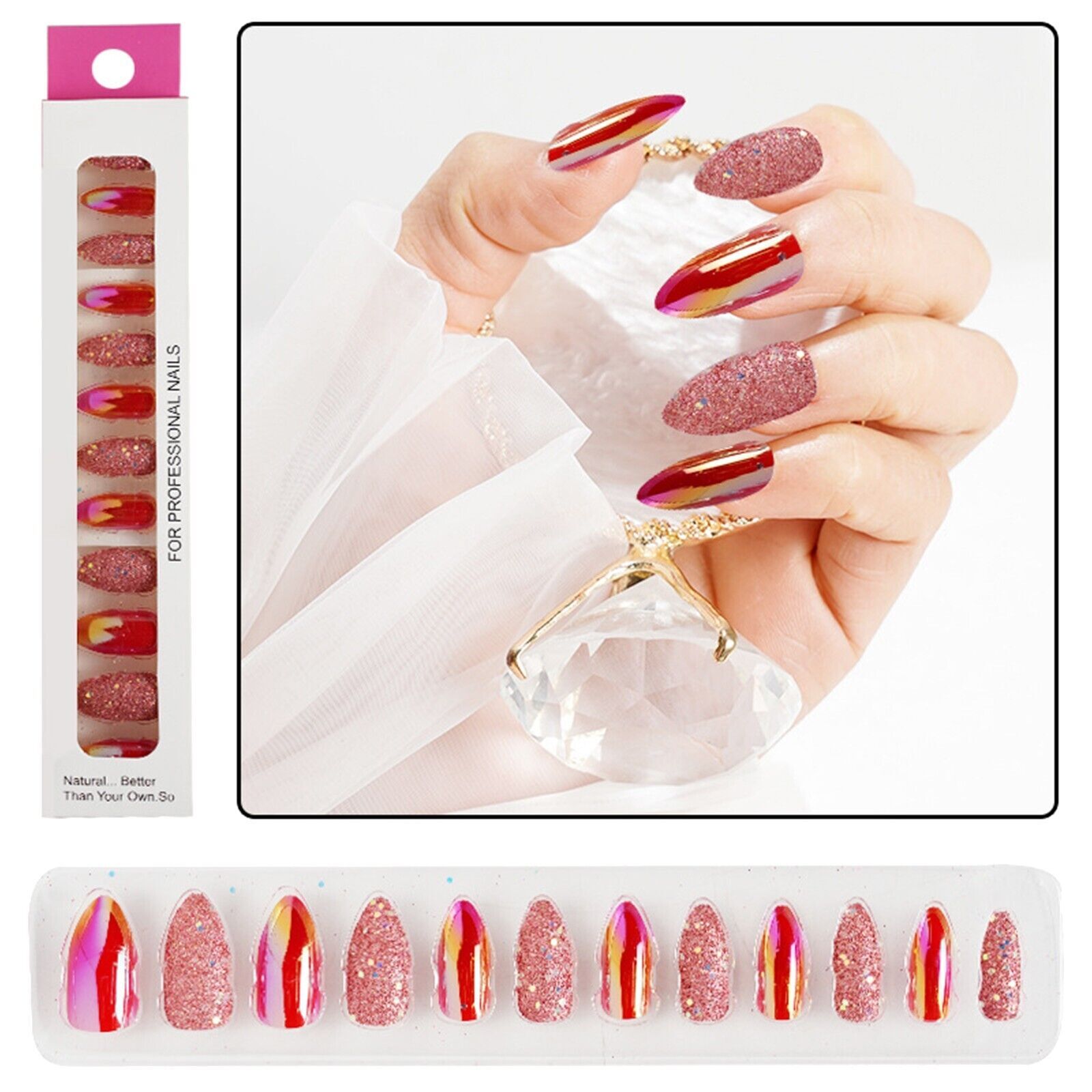 Fake Nails Reusable Stick On Nails Press on Full Cover 12pcs – Red