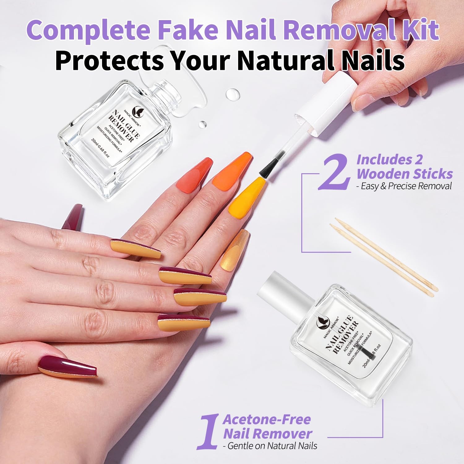 Nail Glue Remover for Press On Nails 20ml, Non-Acetone 0.68 Fl Oz (Pack of 1)